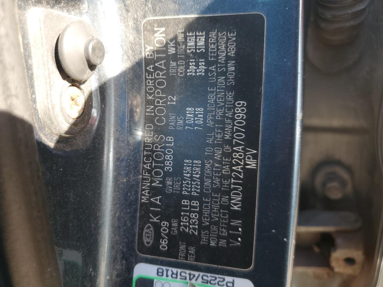 2010 Kia Soul + VIN: KNDJT2A28A7070989 Lot: 92984765