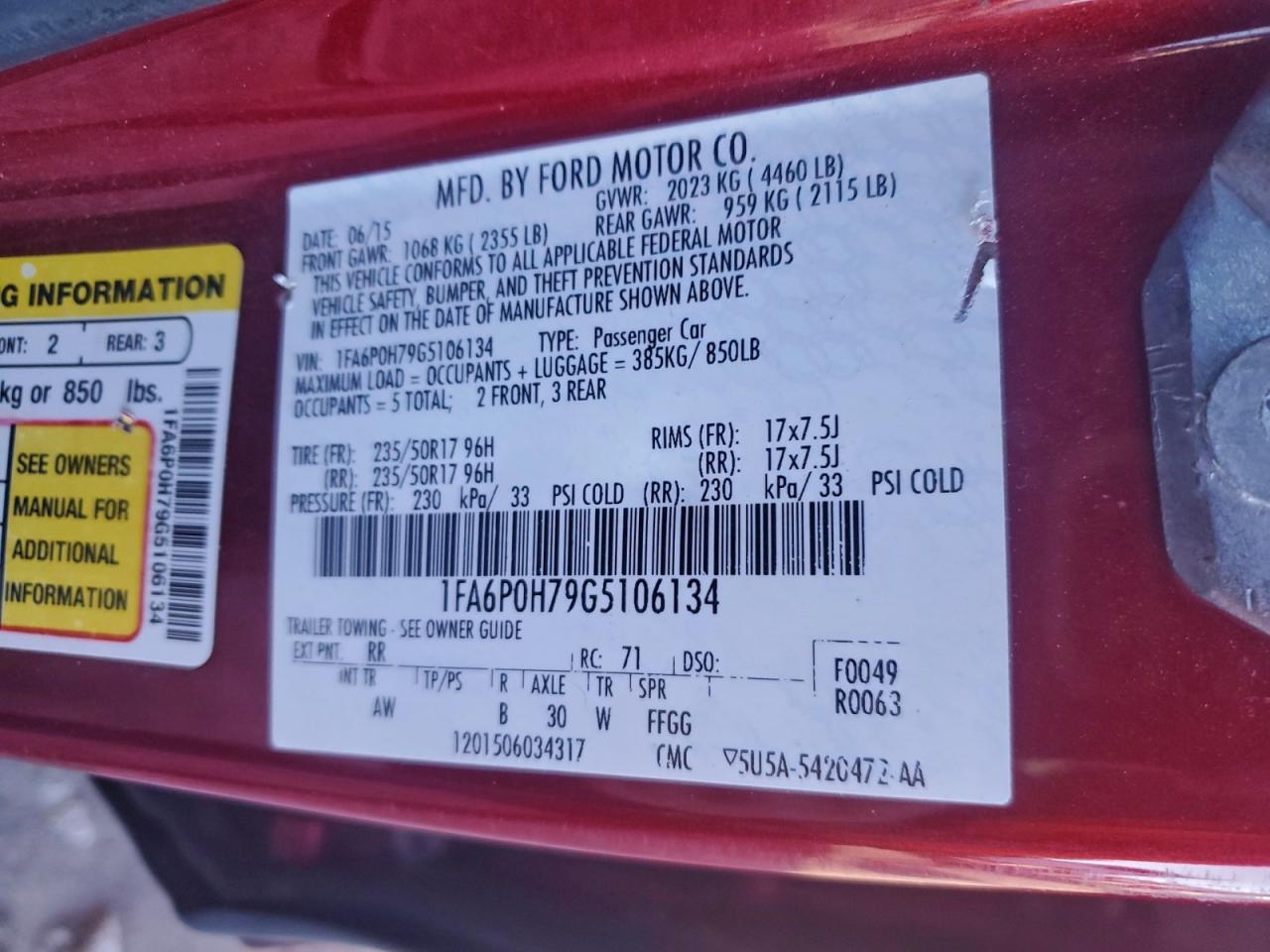 2016 Ford Fusion Se VIN: 1FA6P0H79G5106134 Lot: 93869075