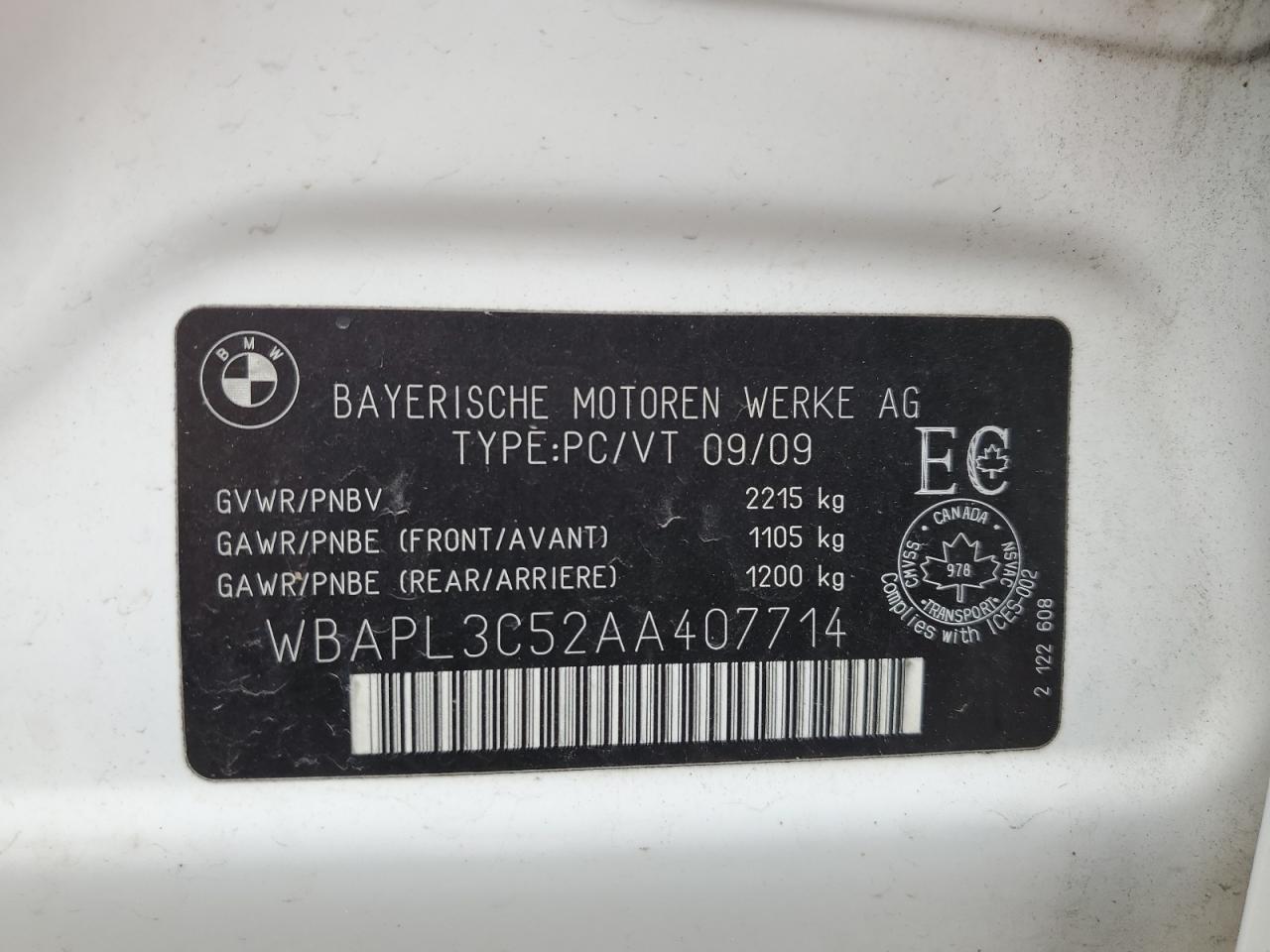 2010 BMW 335 Xi VIN: WBAPL3C52AA407714 Lot: 85642155