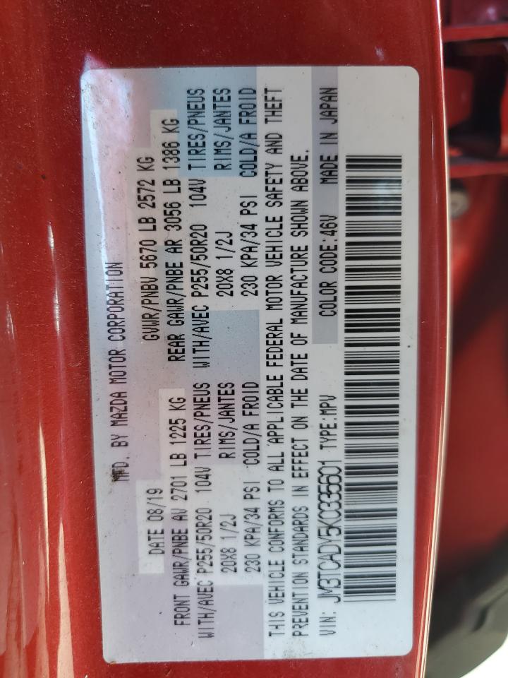 2019 Mazda Cx-9 Grand Touring VIN: JM3TCADY5K0335601 Lot: 90898035