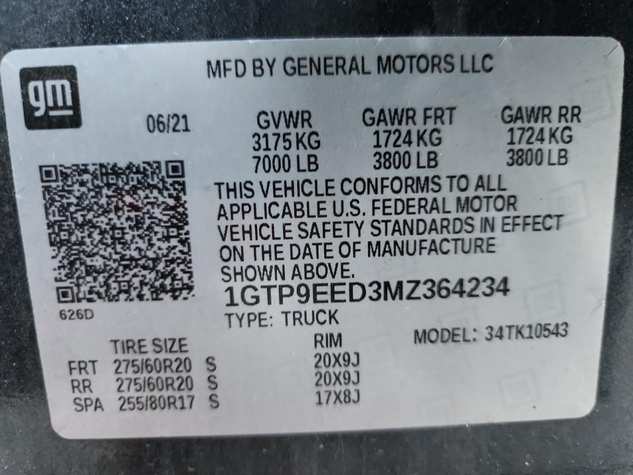 2021 GMC Sierra K1500 At4 VIN: 1GTP9EED3MZ364234 Lot: 90674825