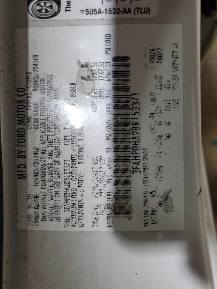 2011 Ford Fusion Se VIN: 3FAHP0HA2BR153371 Lot: 93262475