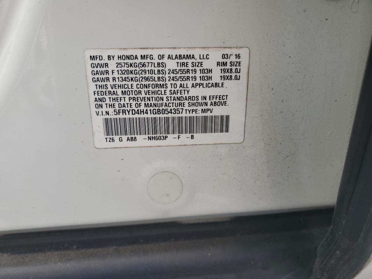 2016 Acura Mdx Technology VIN: 5FRYD4H41GB054357 Lot: 90568625