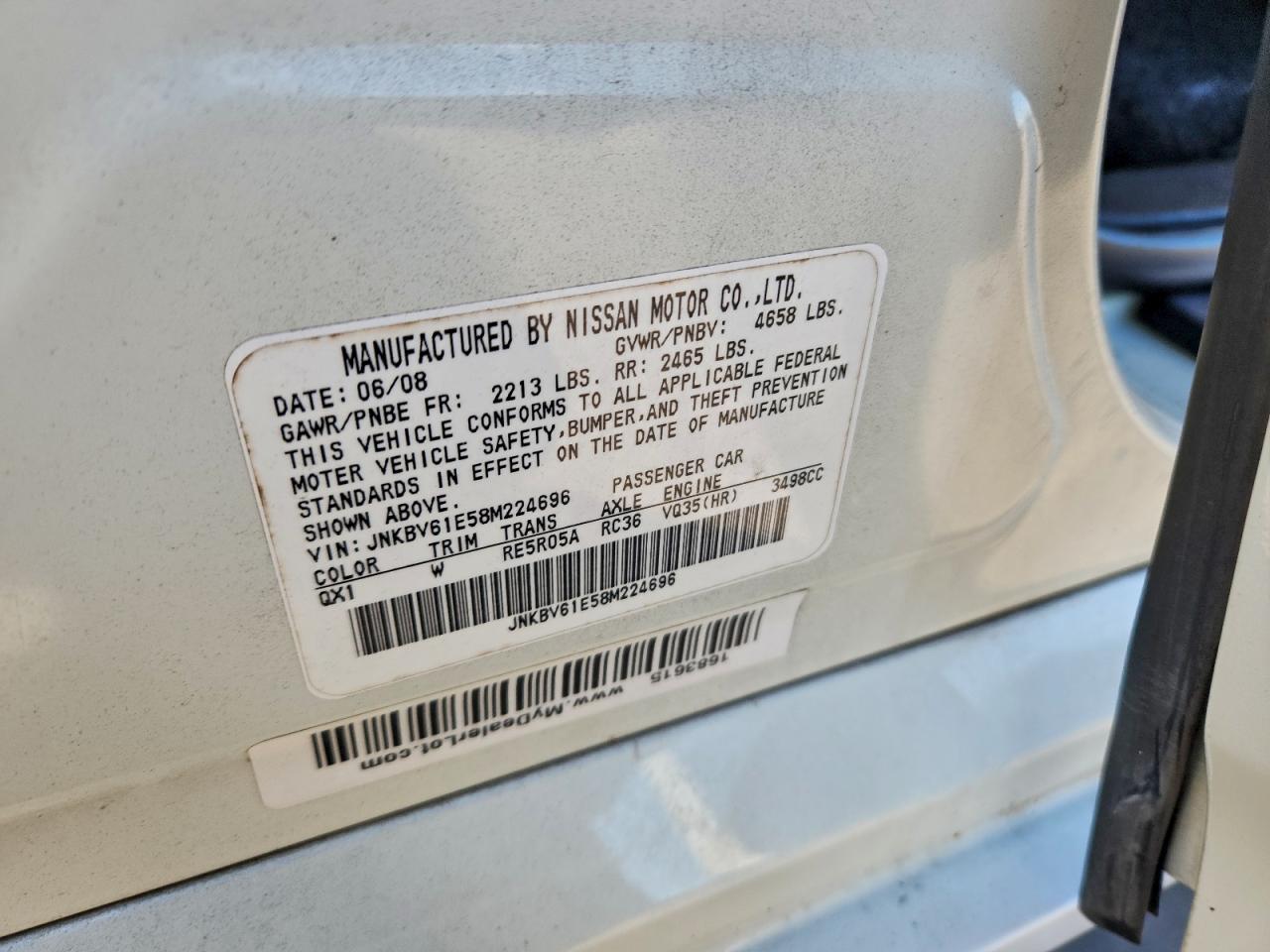 2008 Infiniti G35 VIN: JNKBV61E58M224696 Lot: 94295475