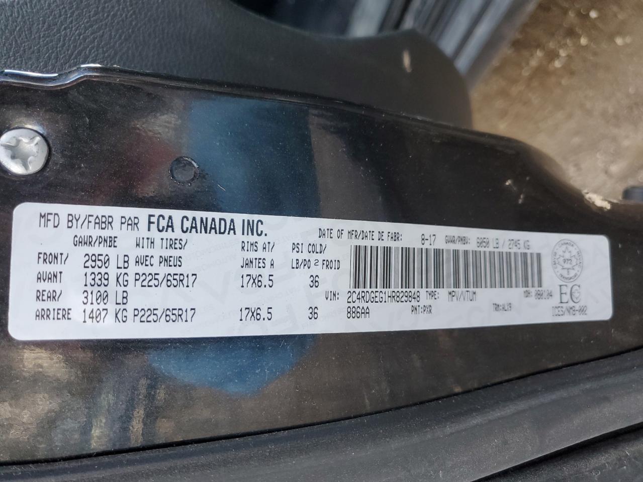 2017 Dodge Grand Caravan Gt VIN: 2C4RDGEG1HR829848 Lot: 92459205