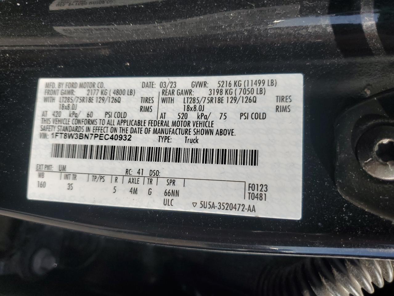 2023 Ford F350 Super Duty VIN: 1FT8W3BN7PEC40932 Lot: 92583235