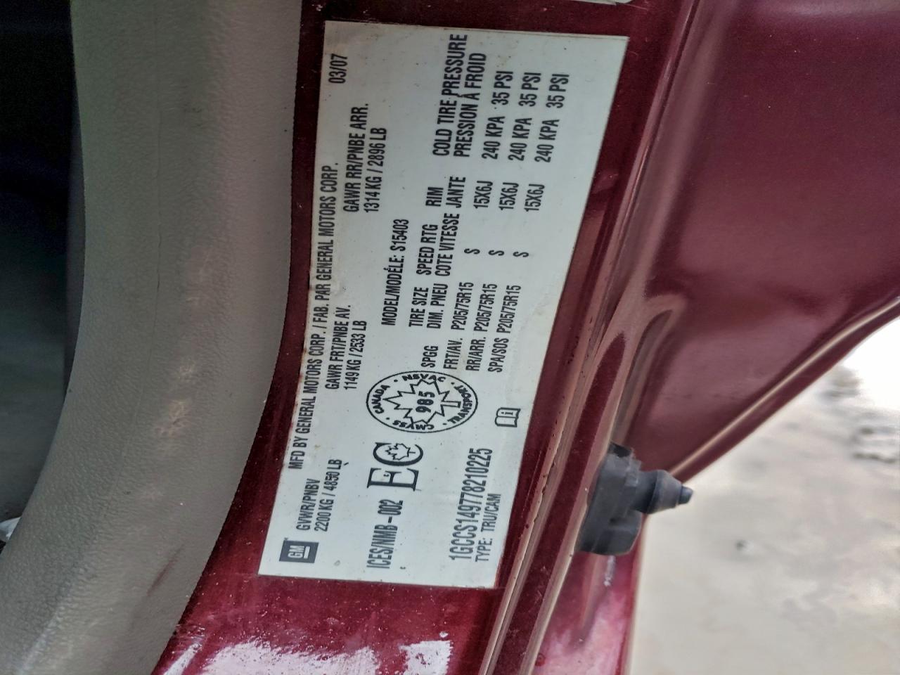 2007 Chevrolet Colorado VIN: 1GCCS149778210225 Lot: 94793305