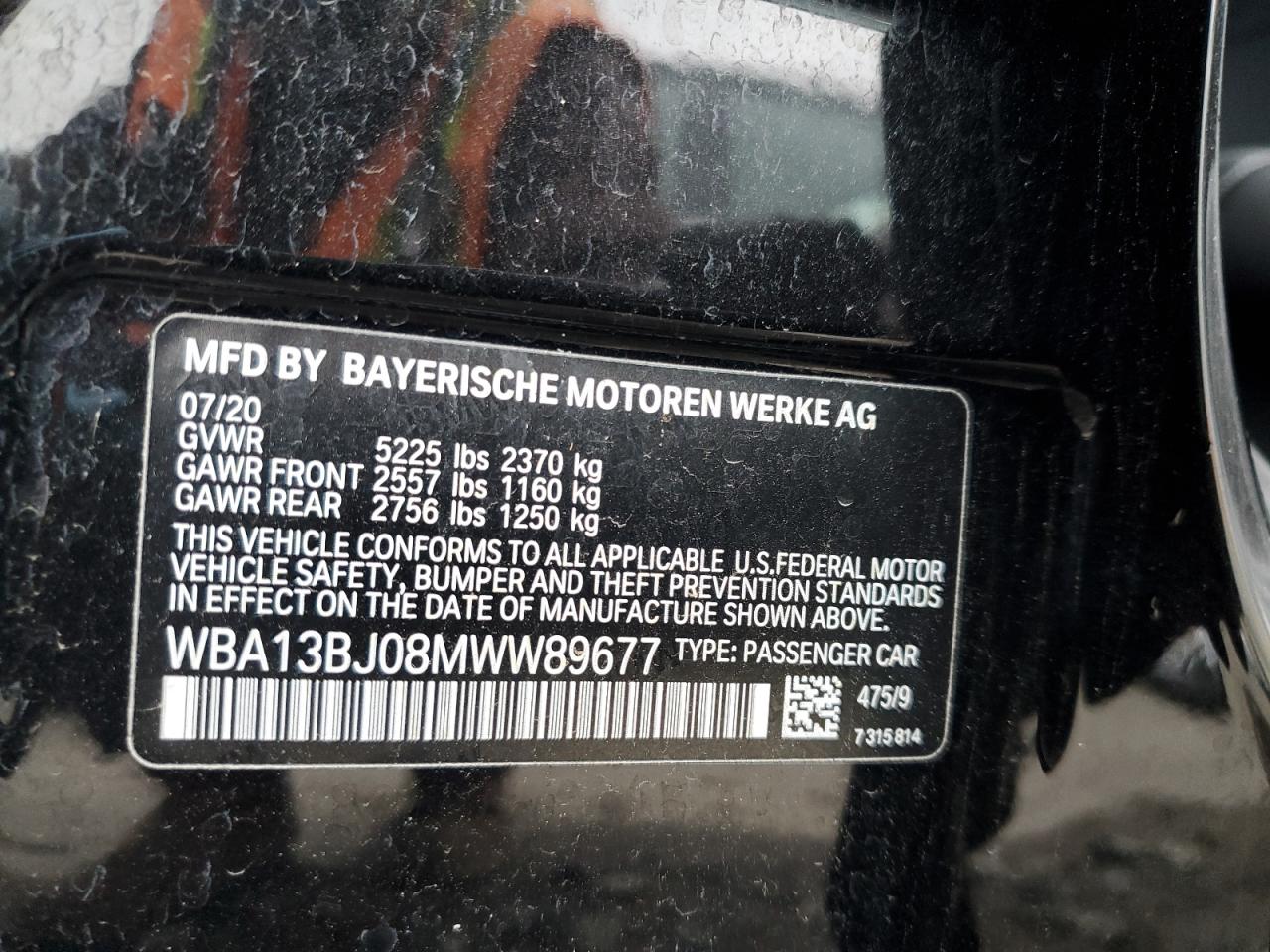 2021 BMW 530 Xi VIN: WBA13BJ08MWW89677 Lot: 91689745