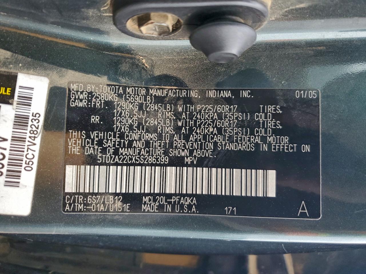 2005 Toyota Sienna Xle VIN: 5TDZA22CX5S286399 Lot: 93909535