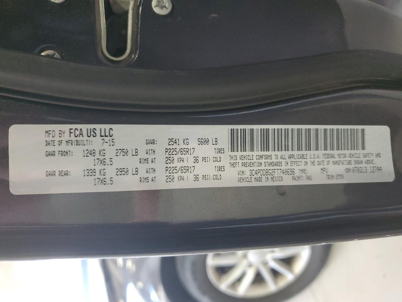 2015 Dodge Journey Sxt VIN: 3C4PDDBG2FT740696 Lot: 92158165