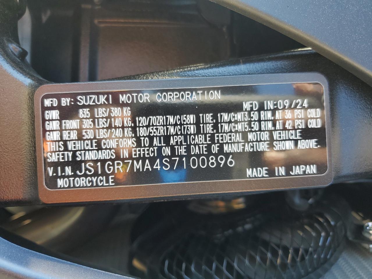 2025 Suzuki Gsx-R750 VIN: JS1GR7MA4S7100896 Lot: 90028175