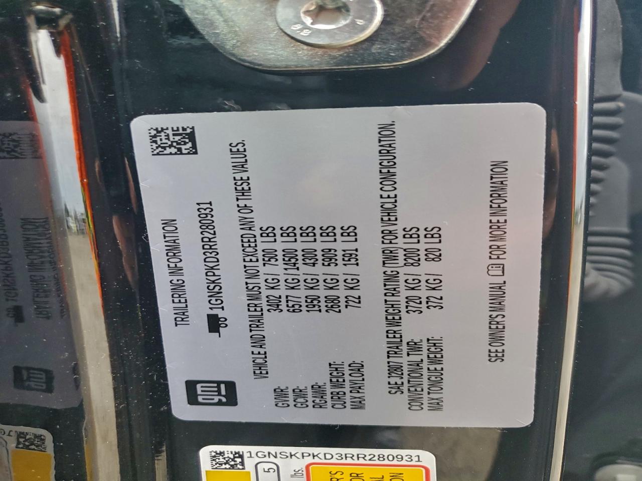 2024 Chevrolet Tahoe K1500 Z71 VIN: 1GNSKPKD3RR280931 Lot: 94566785