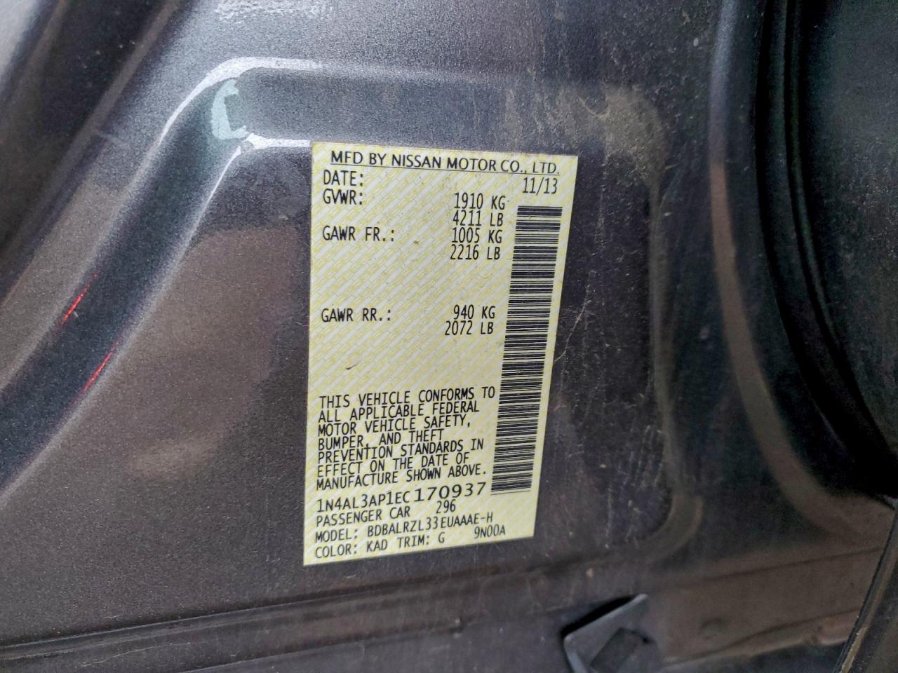 2014 Nissan Altima 2.5 VIN: 1N4AL3AP1EC170937 Lot: 94048705