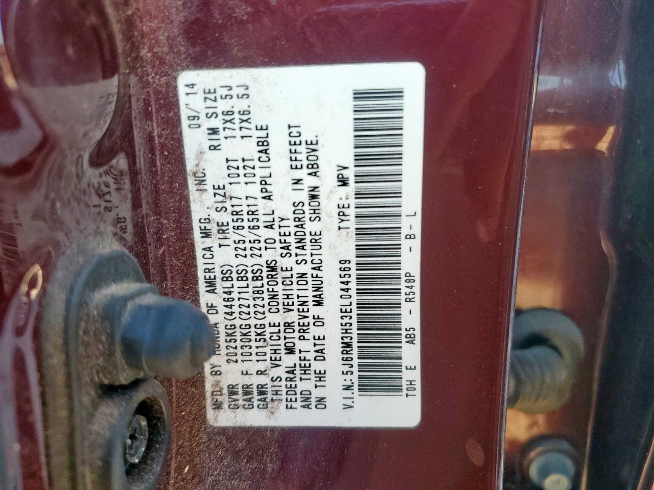 2014 Honda Cr-V Ex VIN: 5J6RM3H53EL044569 Lot: 92432895