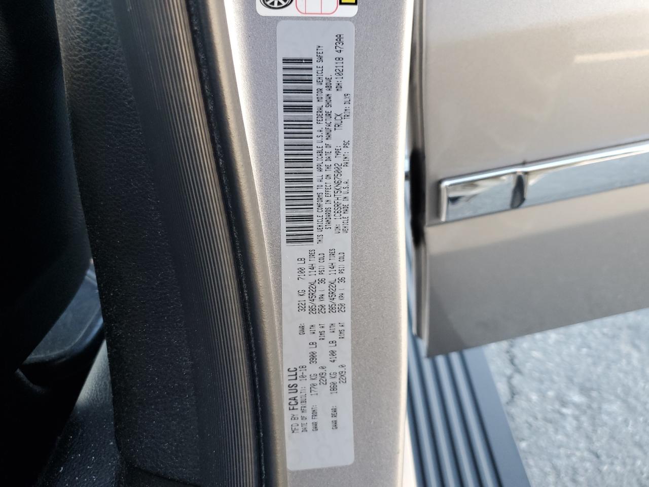 2019 Ram 1500 Limited VIN: 1C6SRFHT5KN675002 Lot: 92045115