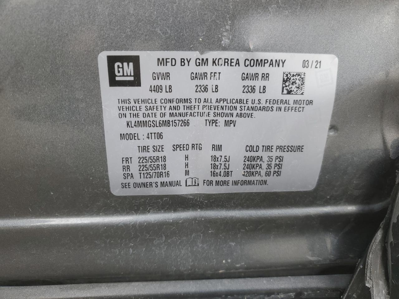 2021 Buick Encore Gx Essence VIN: KL4MMGSL6MB157266 Lot: 93314195