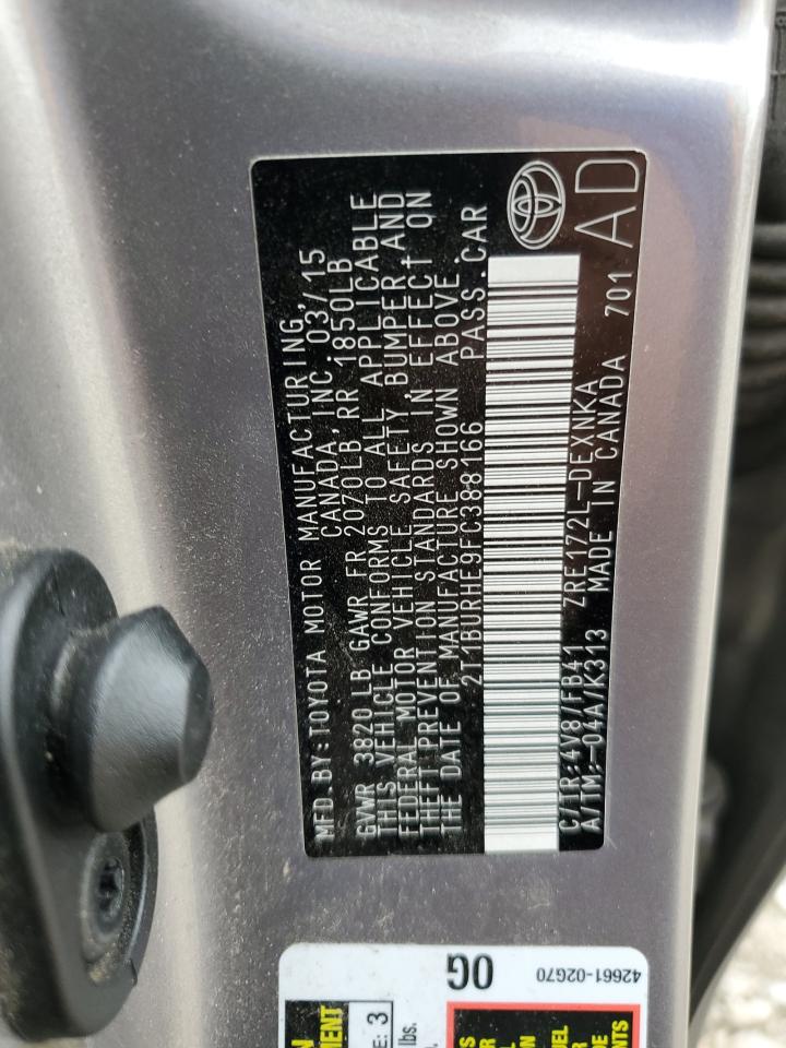 2015 Toyota Corolla L VIN: 2T1BURHE9FC388166 Lot: 93301655