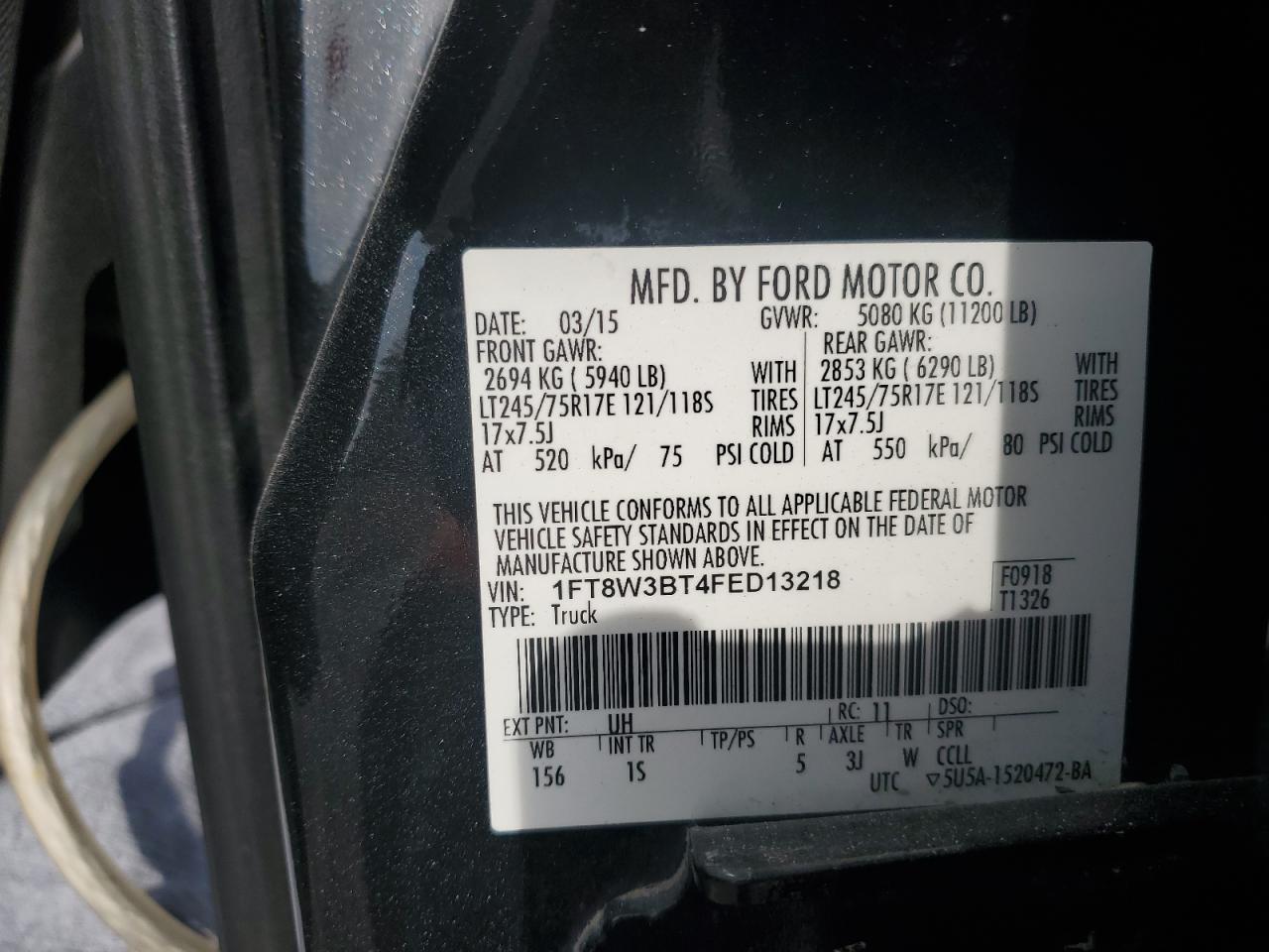 2015 Ford F350 Super Duty VIN: 1FT8W3BT4FED13218 Lot: 92572025