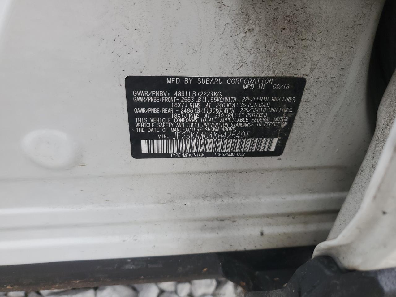 2019 Subaru Forester Touring VIN: JF2SKAWC4KH425401 Lot: 92931715