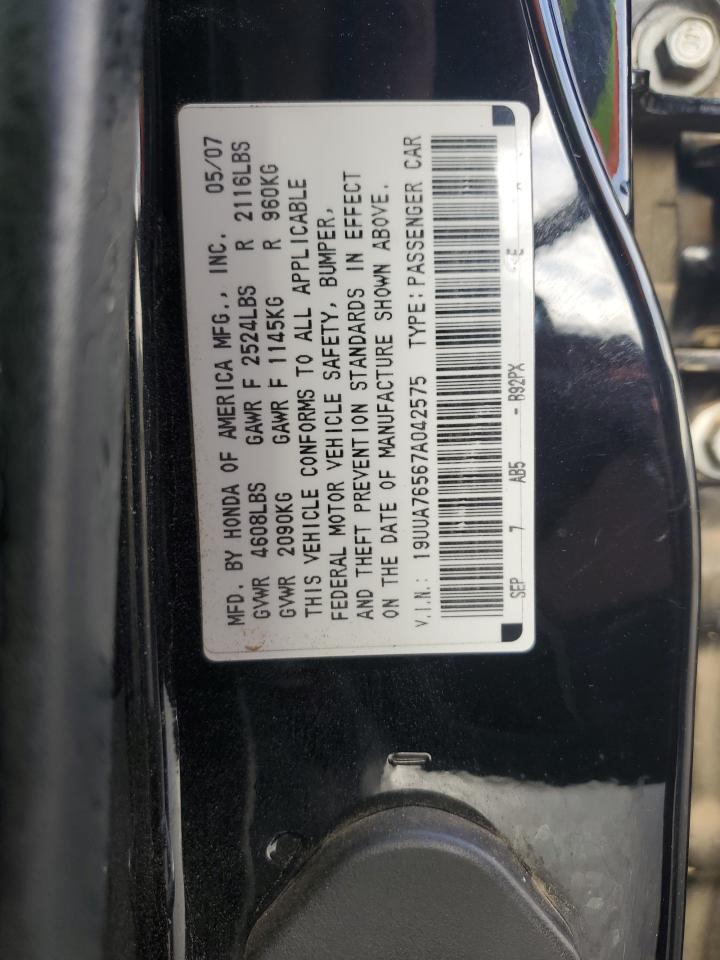 2007 Acura Tl Type S VIN: 19UUA76567A042575 Lot: 93270525
