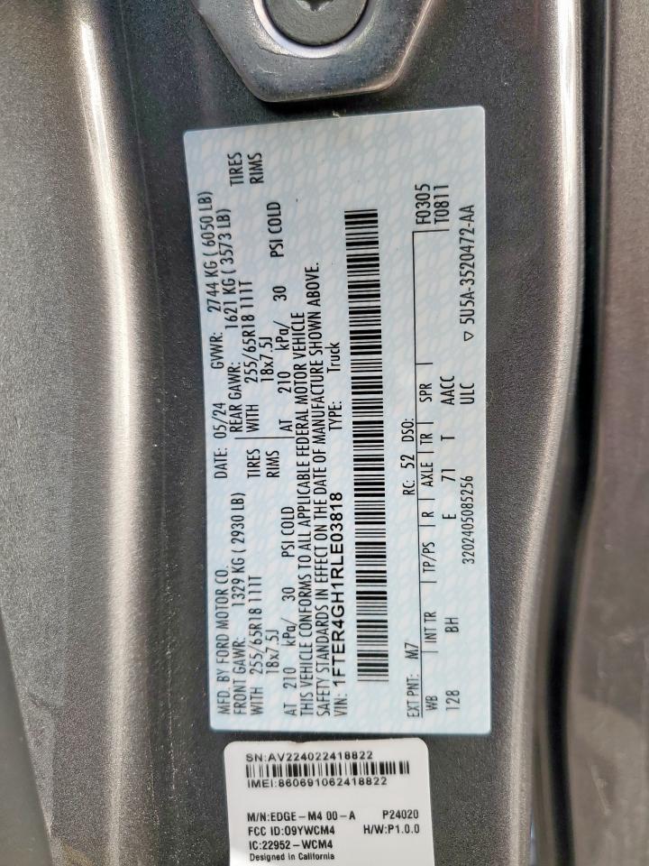 2024 Ford Ranger Xlt VIN: 1FTER4GH1RLE03818 Lot: 93113515