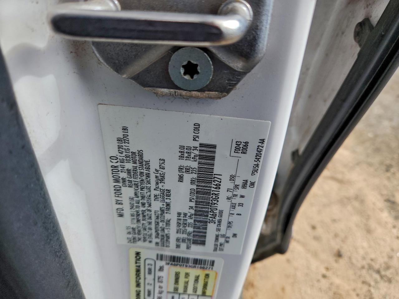 2016 Ford Fusion Se VIN: 3FA6P0T93GR166271 Lot: 93391085