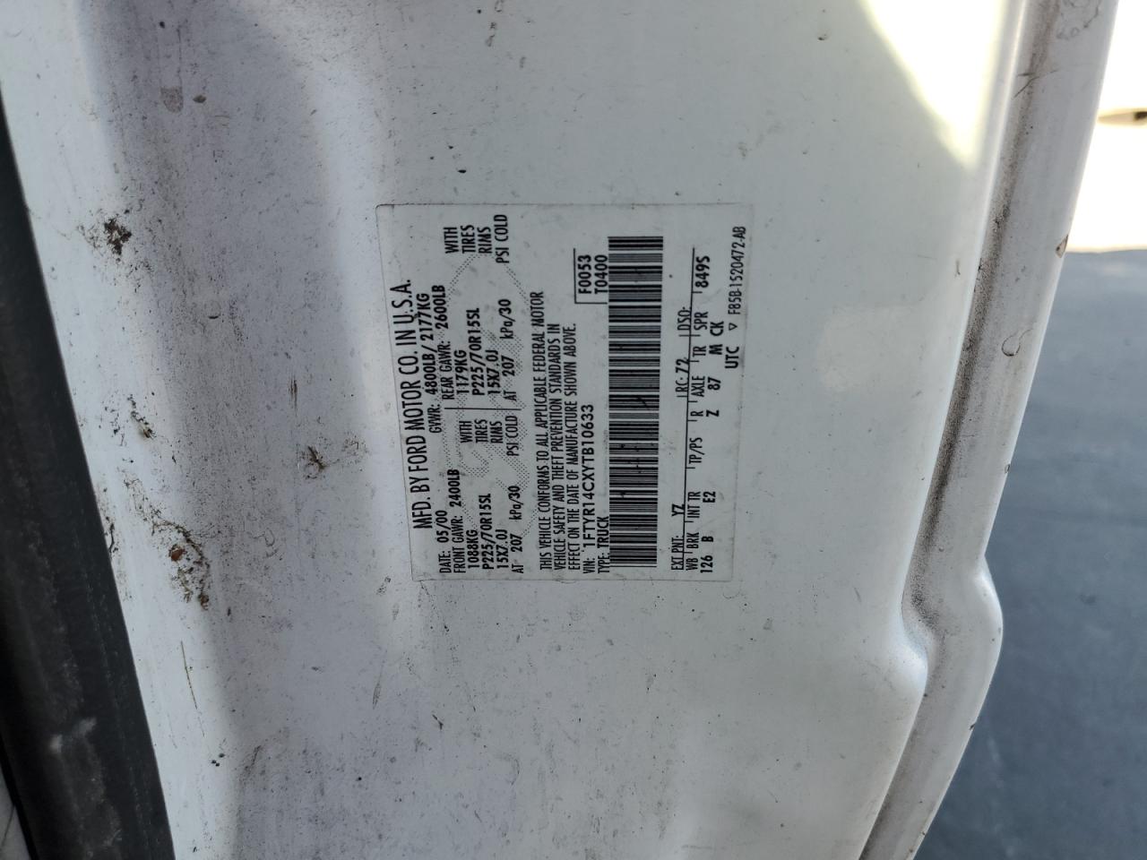 2000 Ford Ranger Super Cab VIN: 1FTYR14CXYTB10633 Lot: 91299745