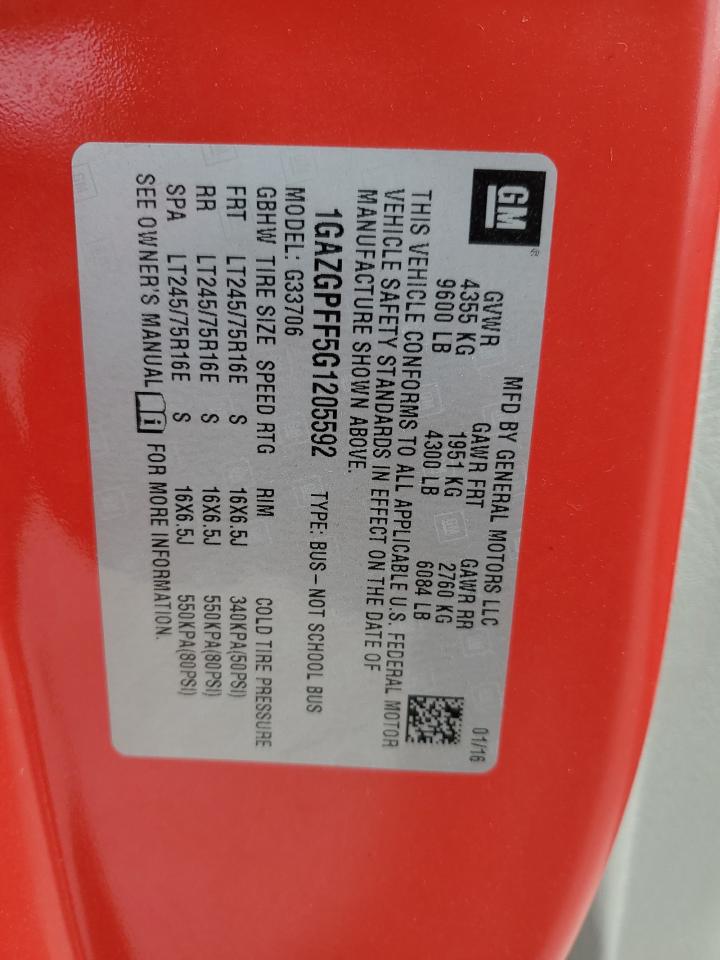 2016 Chevrolet Express G3500 Lt VIN: 1GAZGPFF5G1205592 Lot: 92292615