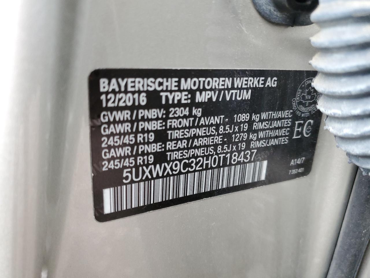 2017 BMW X3 xDrive28I VIN: 5UXWX9C32H0T18437 Lot: 91455465