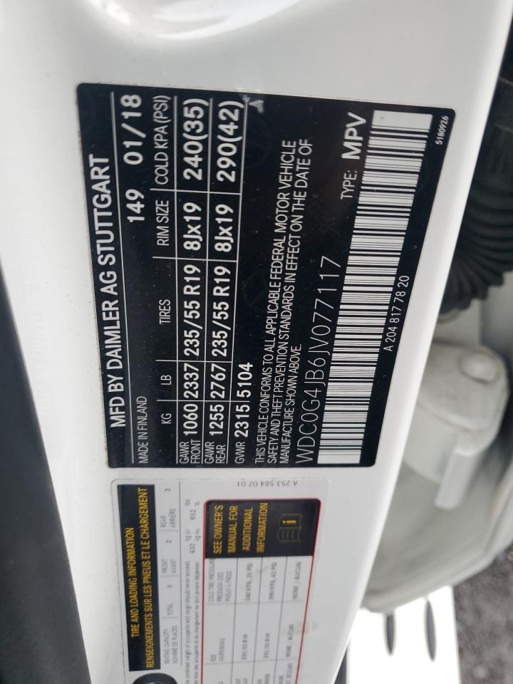 2018 Mercedes-Benz Glc 300 VIN: WDC0G4JB6JV077117 Lot: 93500365