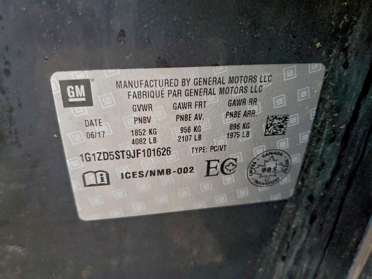 2018 Chevrolet Malibu Lt VIN: 1G1ZD5ST9JF101626 Lot: 93402655