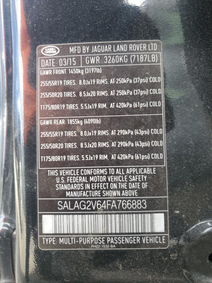 2015 Land Rover Lr4 Hse VIN: SALAG2V64FA766883 Lot: 93244135