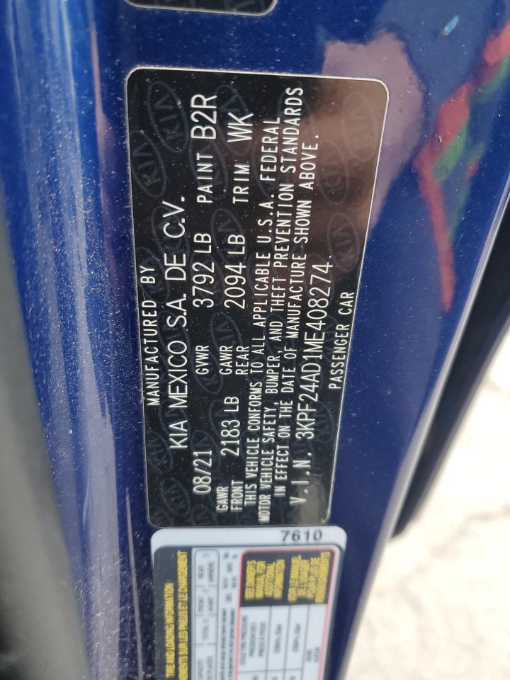 2021 Kia Forte Fe VIN: 3KPF24AD1ME408274 Lot: 90871555