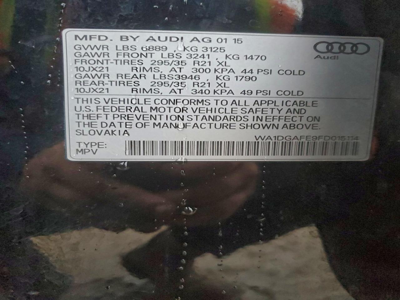 2015 Audi Q7 Prestige VIN: WA1DGAFE9FD015114 Lot: 93512765