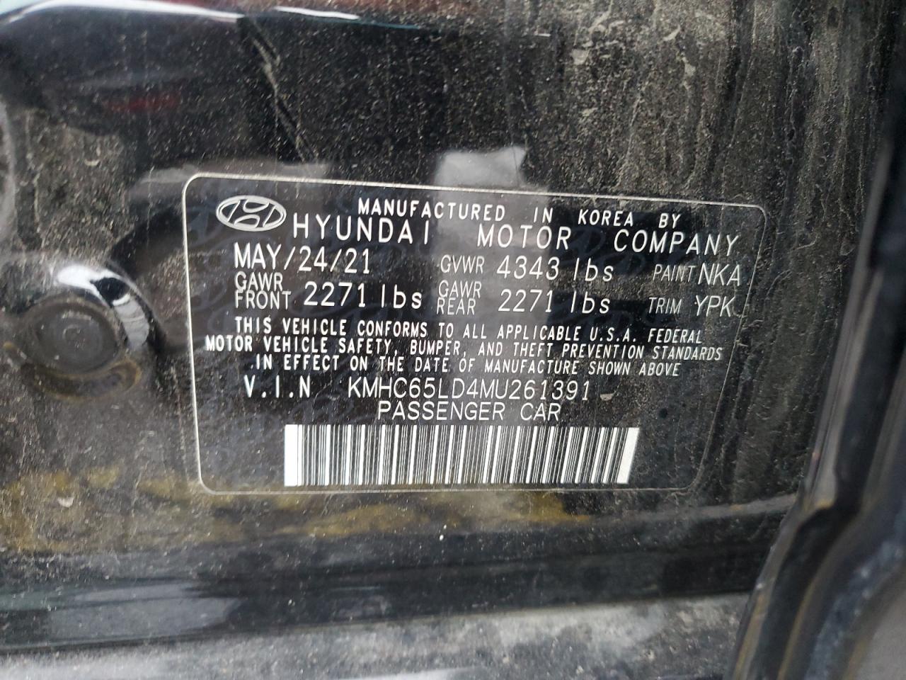 2021 Hyundai Ioniq Se VIN: KMHC65LD4MU261391 Lot: 92104655