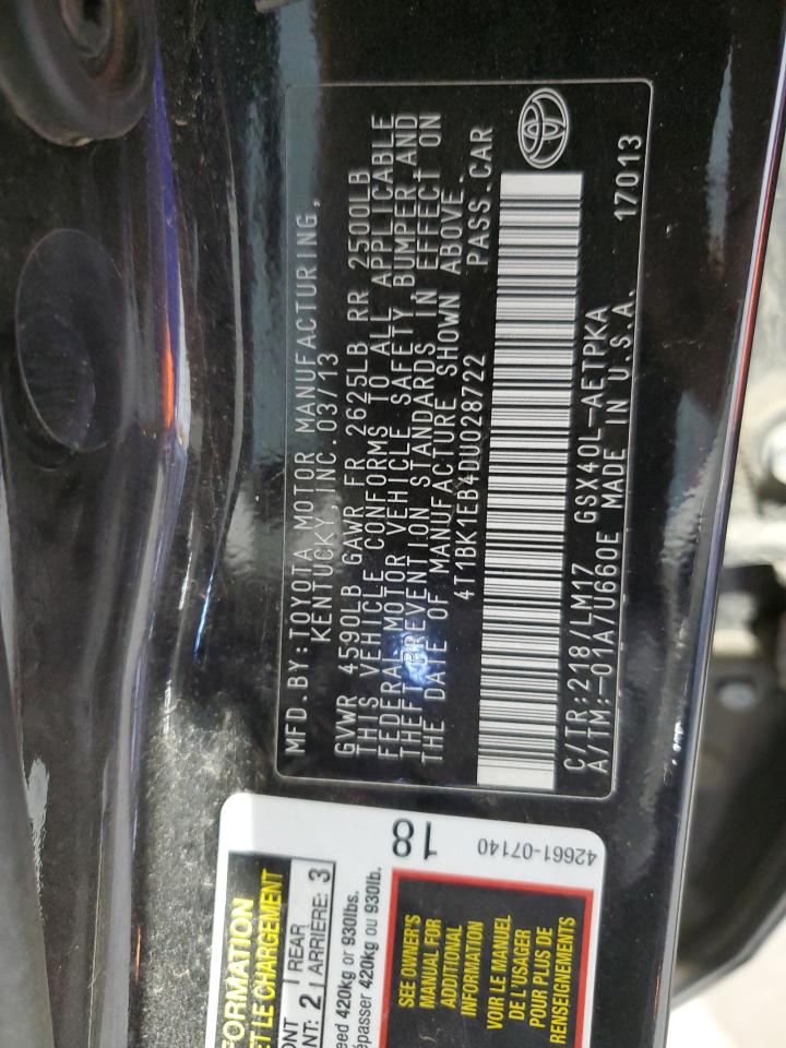 2013 Toyota Avalon Base VIN: 4T1BK1EB4DU028722 Lot: 92935275