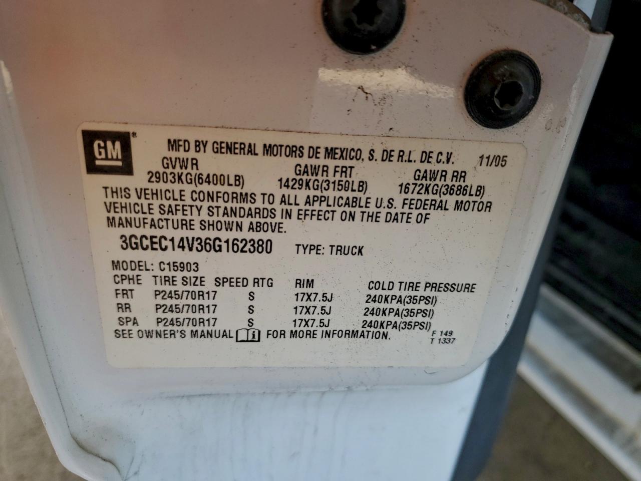 2006 Chevrolet Silverado C1500 VIN: 3GCEC14V36G162380 Lot: 94523055