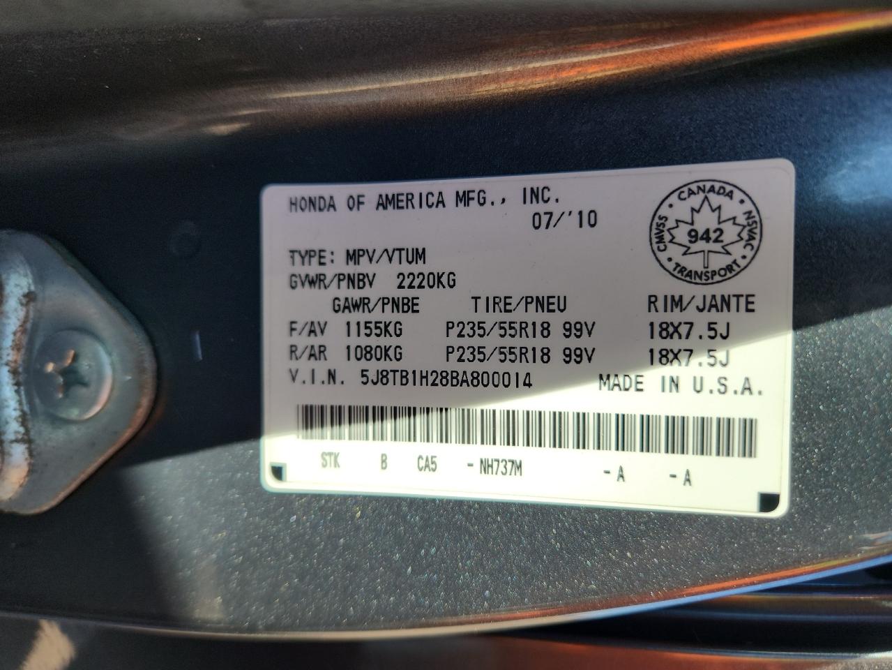 2011 Acura Rdx VIN: 5J8TB1H28BA800014 Lot: 91634775