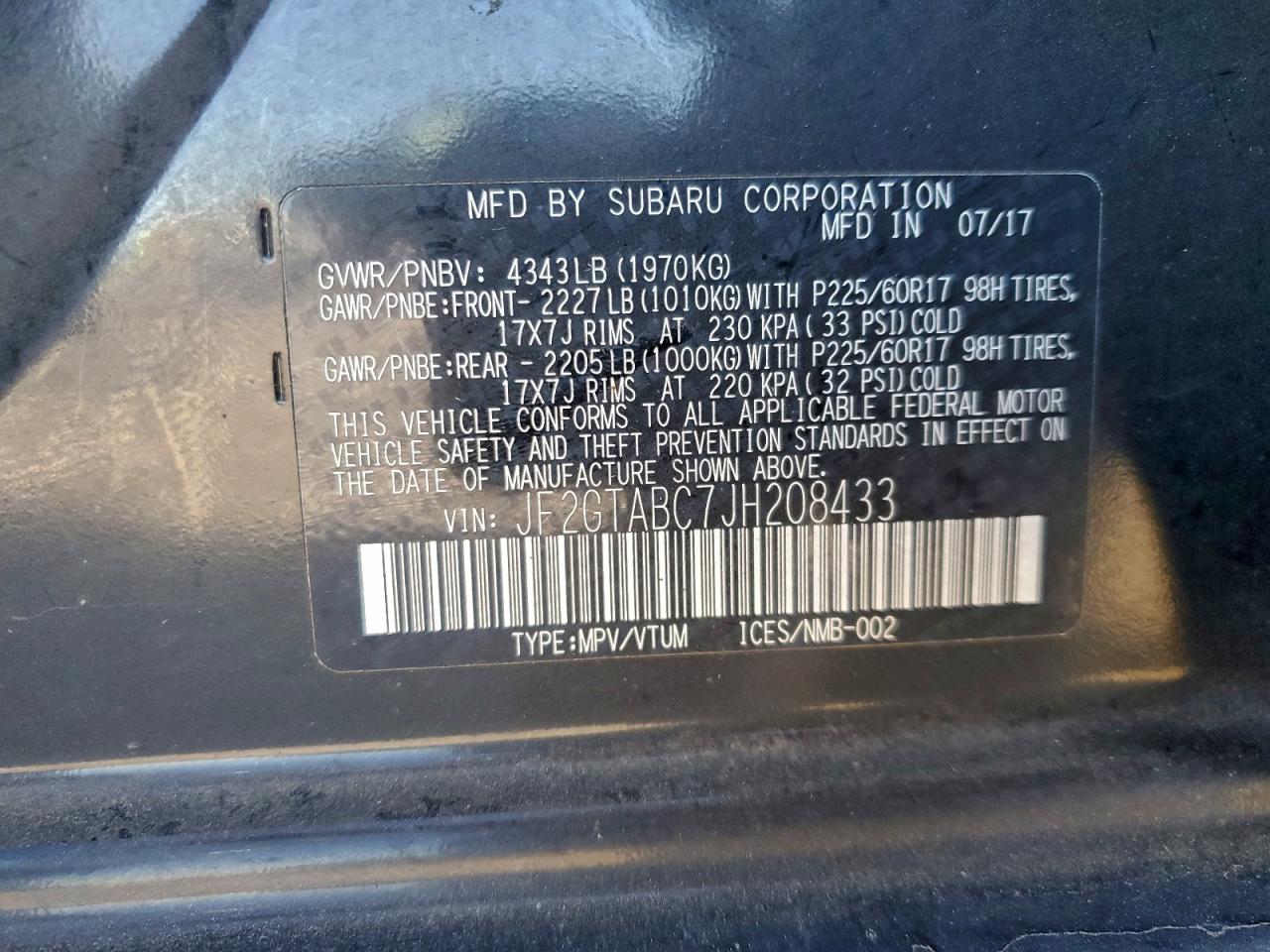 2018 Subaru Crosstrek Premium VIN: JF2GTABC7JH208433 Lot: 94491585