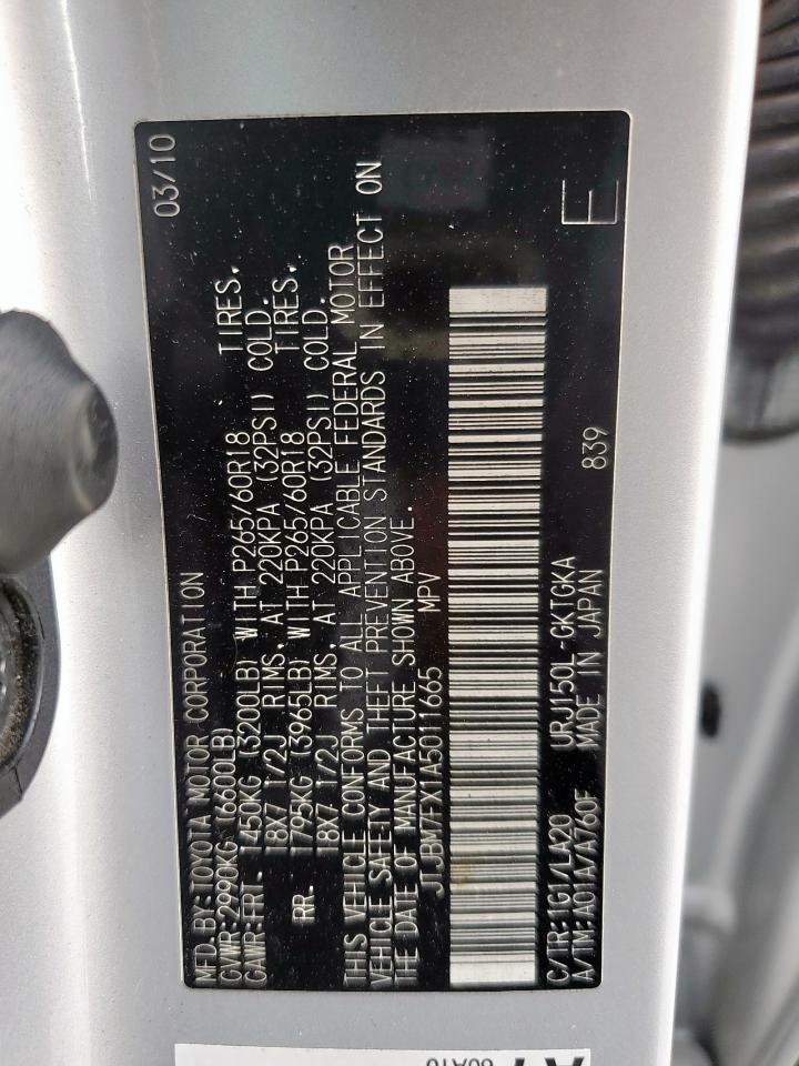 2010 Lexus Gx 460 VIN: JTJBM7FX1A5011665 Lot: 93353645