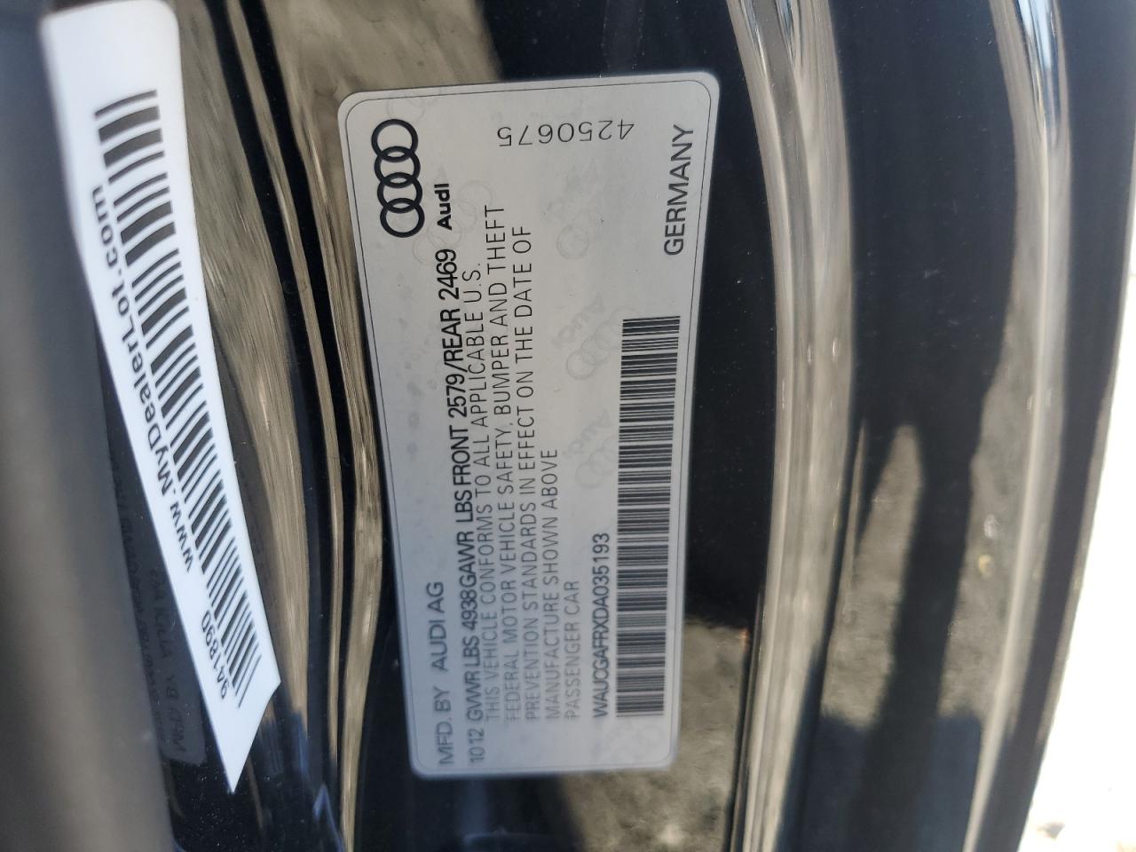 2013 Audi S5 Premium Plus VIN: WAUCGAFRXDA035193 Lot: 90928445