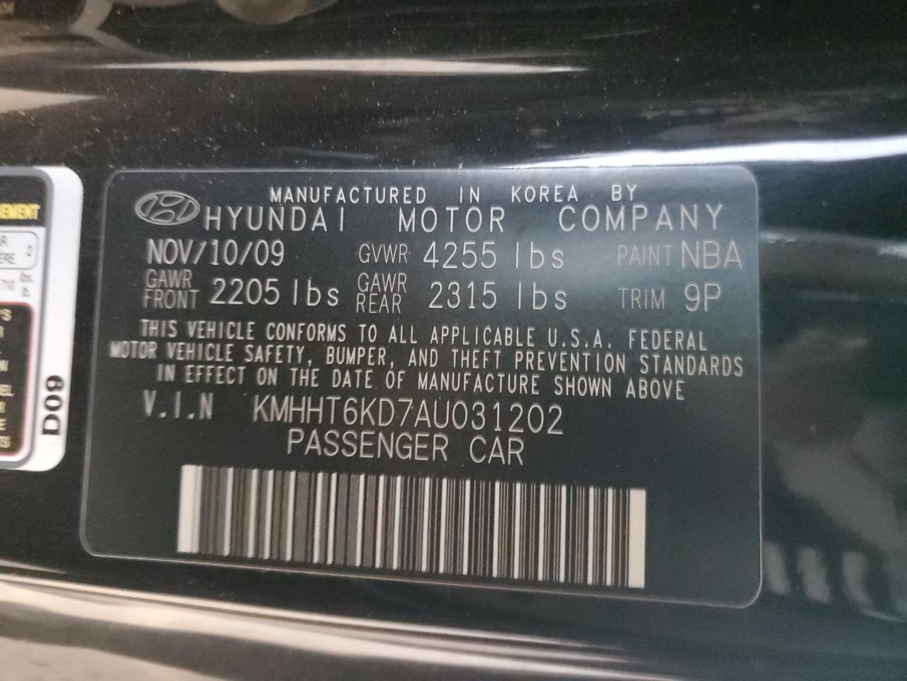 2010 Hyundai Genesis Coupe 2.0T VIN: KMHHT6KD7AU031202 Lot: 91727595