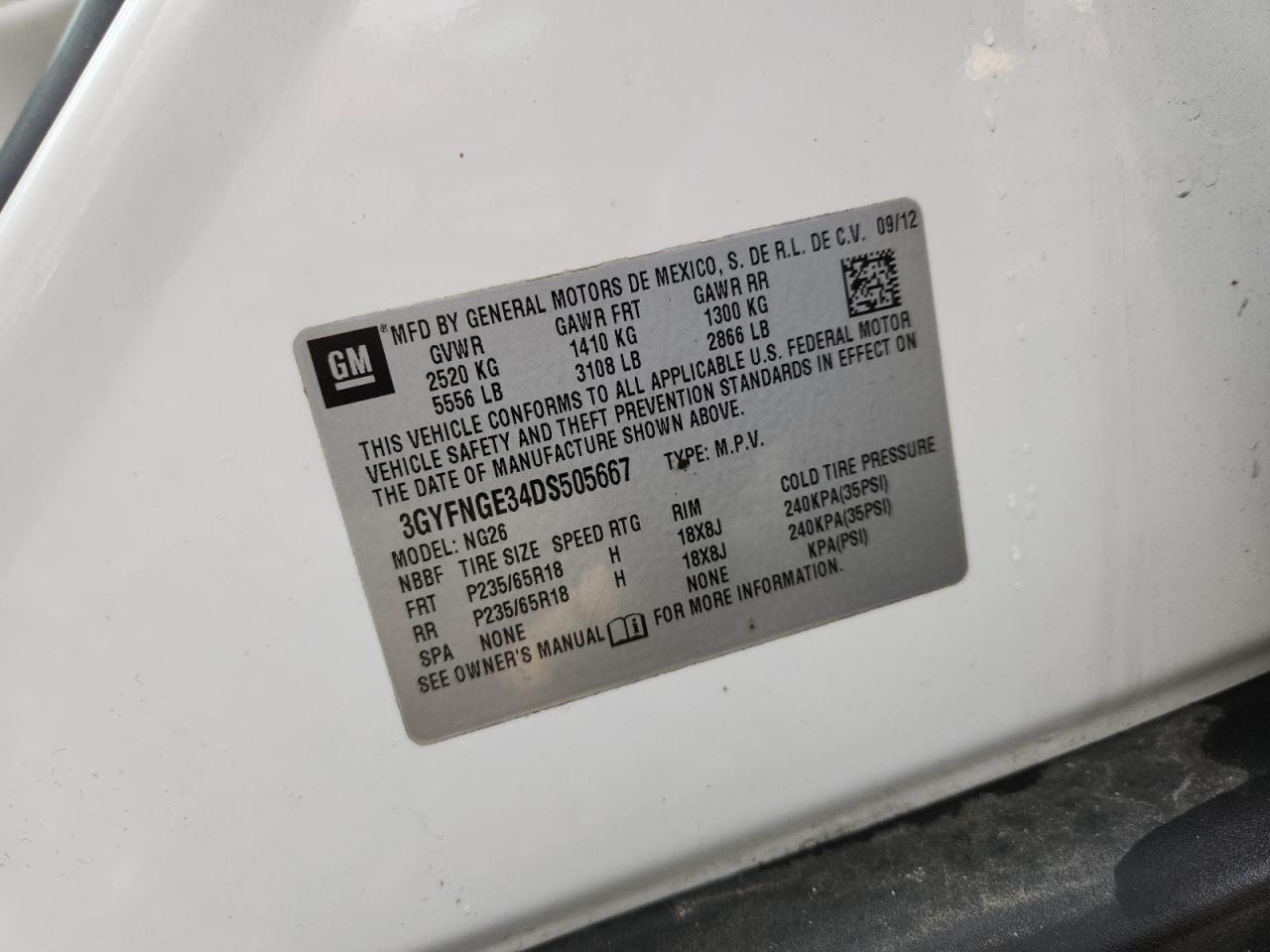 2013 Cadillac Srx Luxury Collection VIN: 3GYFNGE34DS505667 Lot: 91766045