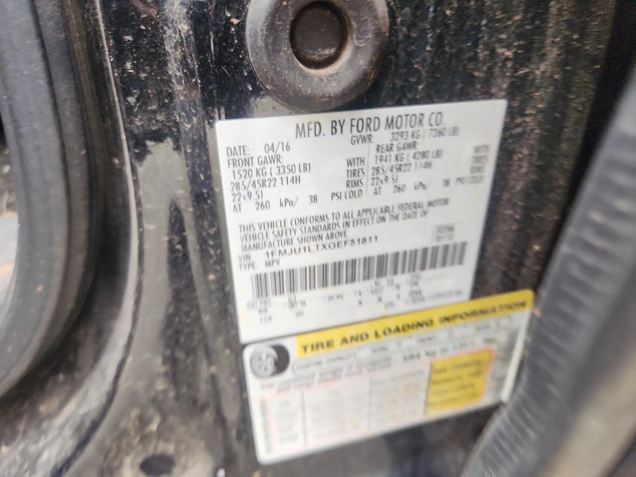 2016 Ford Expedition Platinum VIN: 1FMJU1LTXGEF51811 Lot: 93723945