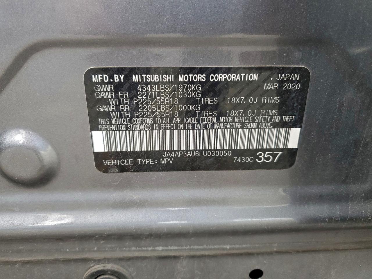 2020 Mitsubishi Outlander Sport Es VIN: JA4AP3AU6LU030050 Lot: 94453275