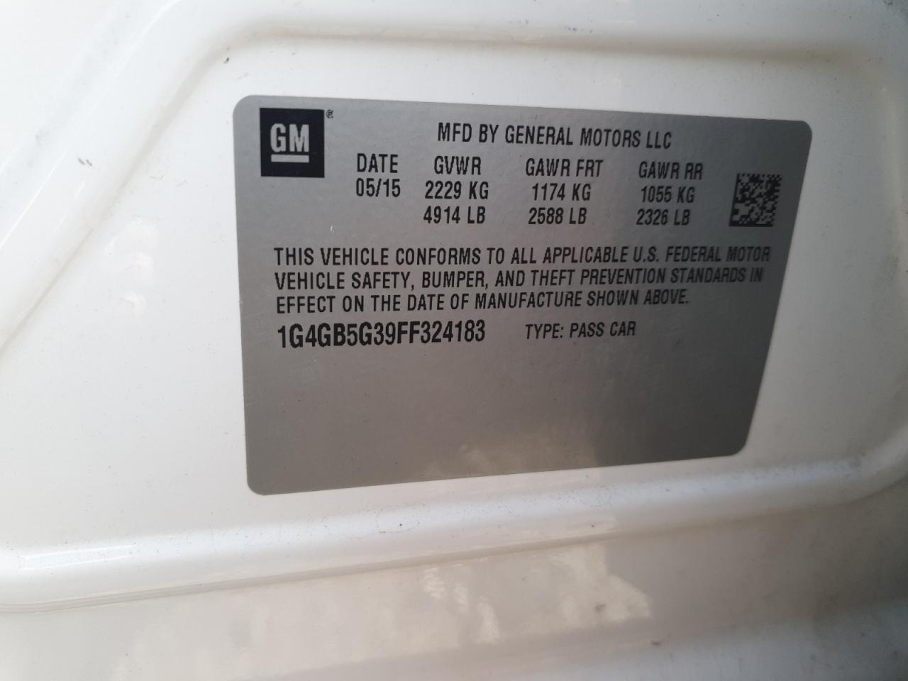2015 Buick Lacrosse VIN: 1G4GB5G39FF324183 Lot: 91621185