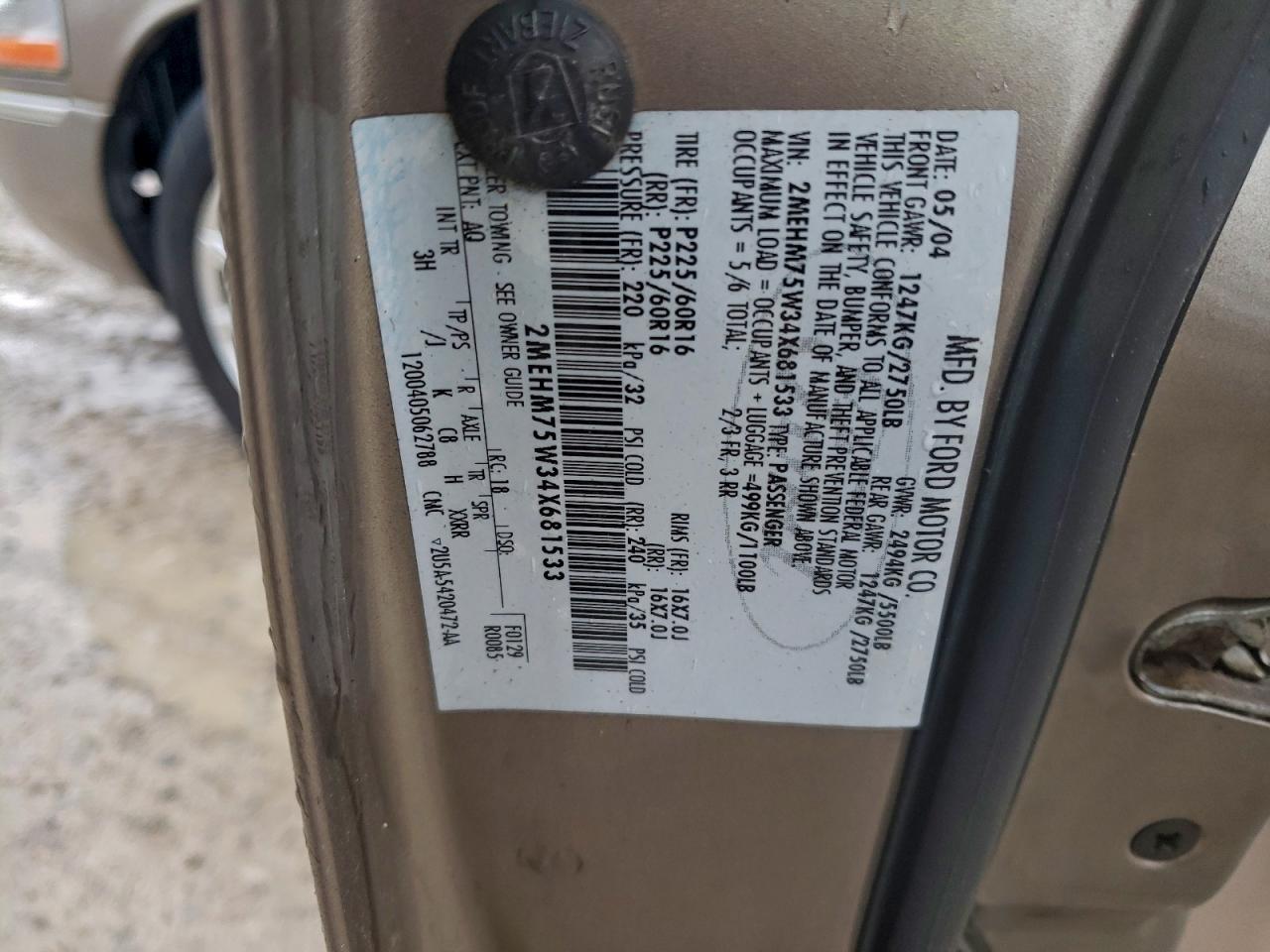 2004 Mercury Grand Marquis Ls VIN: 2MEHM75W34X681533 Lot: 93914085