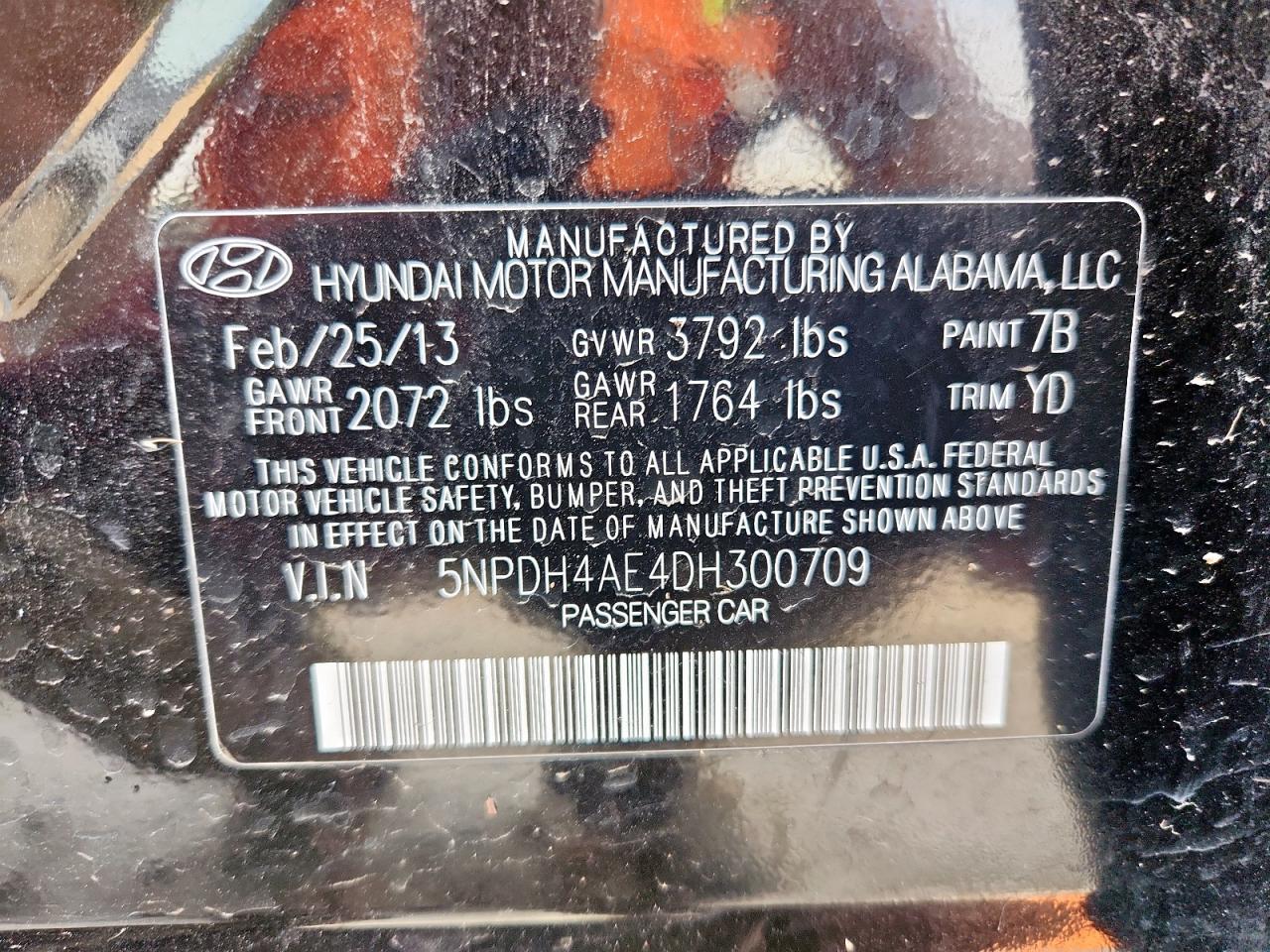 2013 Hyundai Elantra Gls VIN: 5NPDH4AE4DH300709 Lot: 92264325