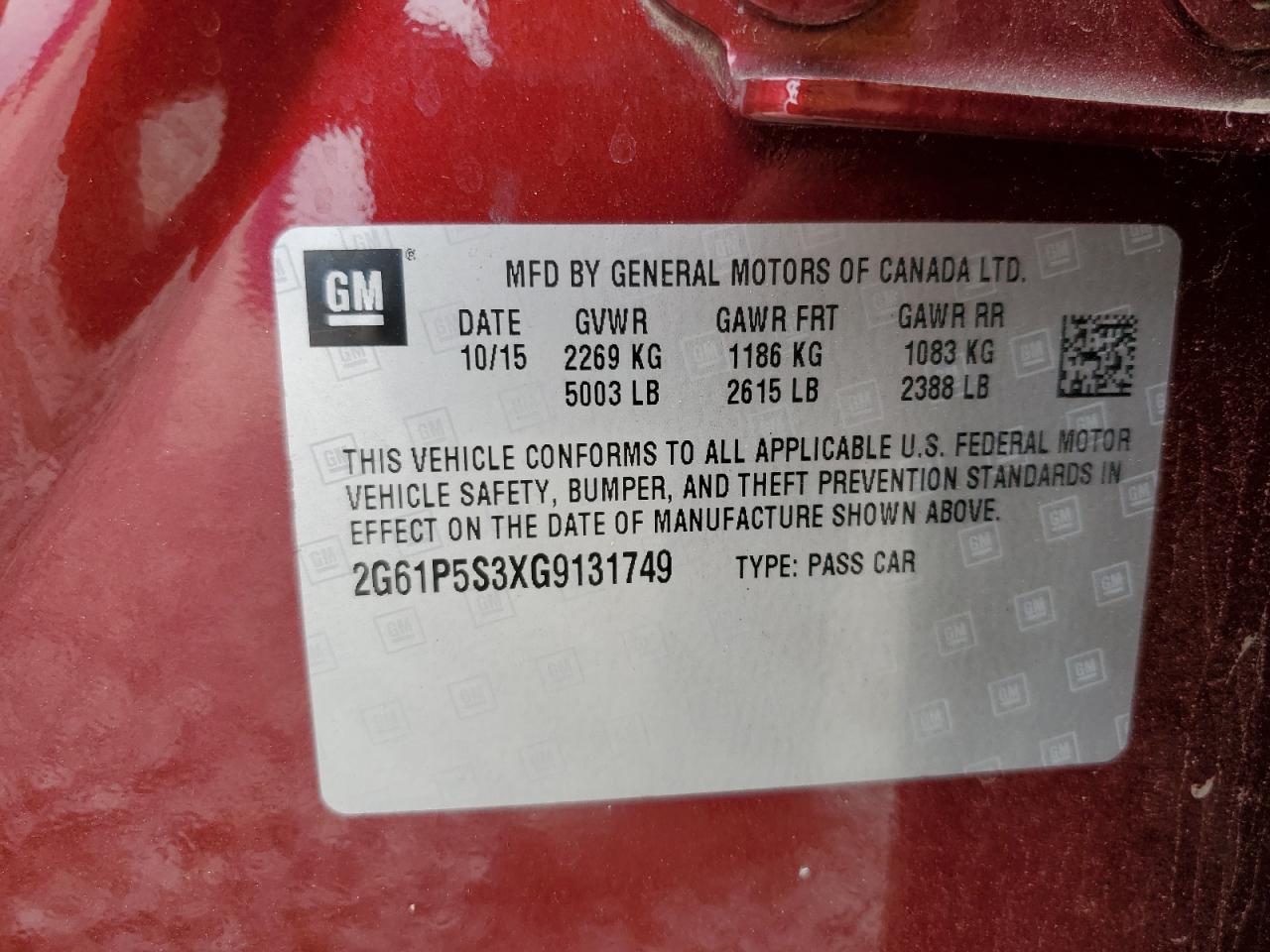 2016 Cadillac Xts Premium Collection VIN: 2G61P5S3XG9131749 Lot: 93151255