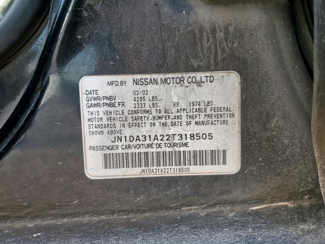 2002 Nissan Maxima Gle VIN: JN1DA31A22T318505 Lot: 93007905